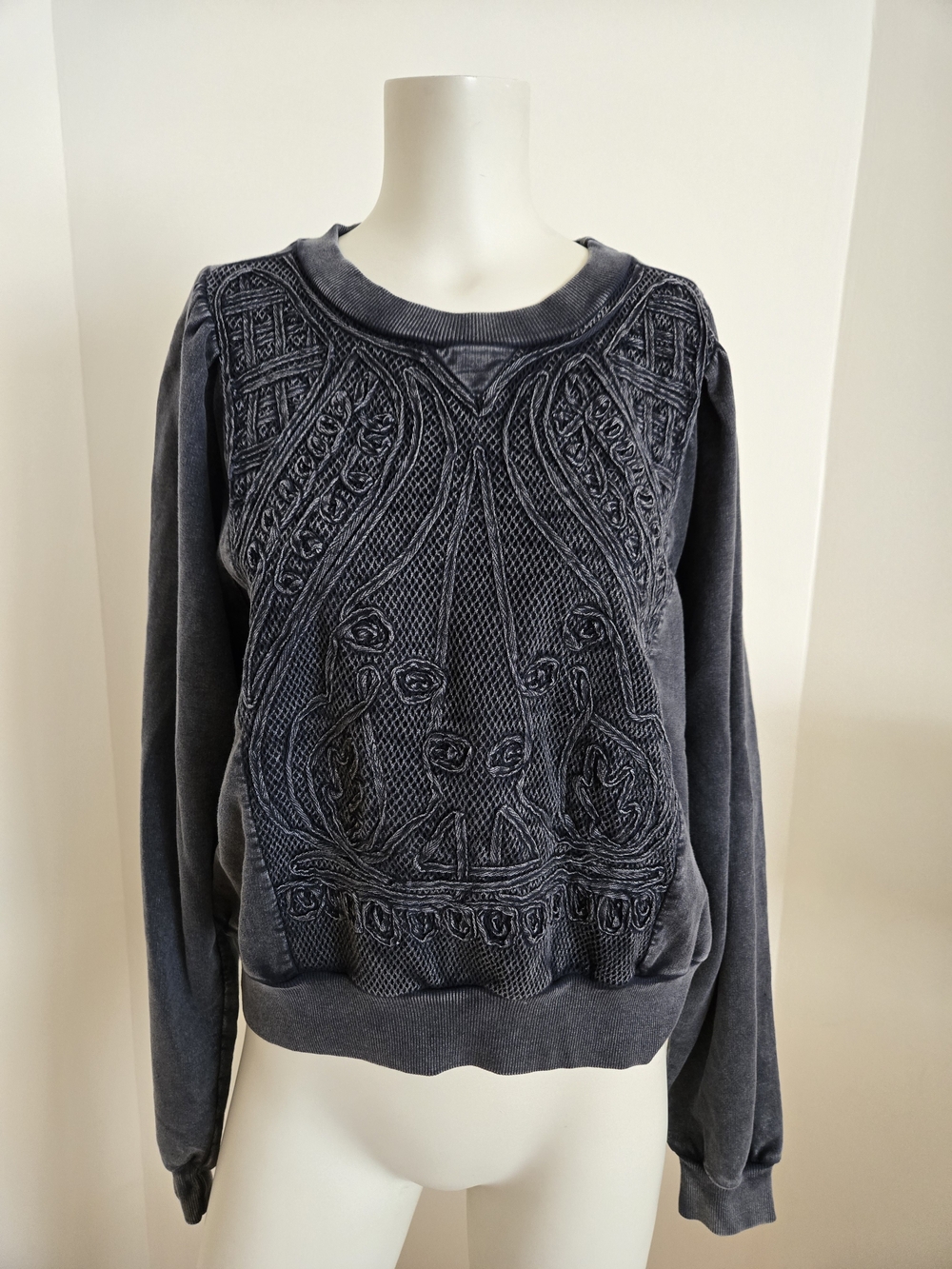 Brand New With Tags Anthropologie Charcoal Embroidered Crewneck Sweatshirt